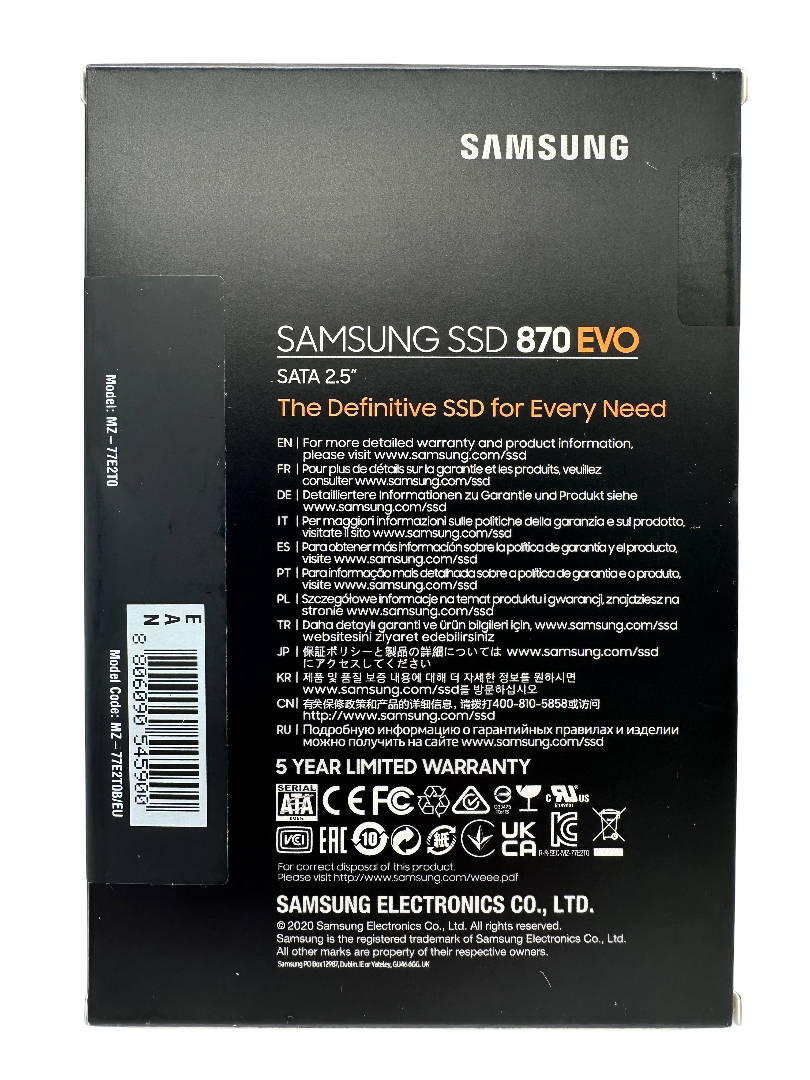 Samsung 870 EVO 2TB - 2,5 Zoll SATA III Interne SSD MZ-77E2T0B/EU 560 MB/s Lesen